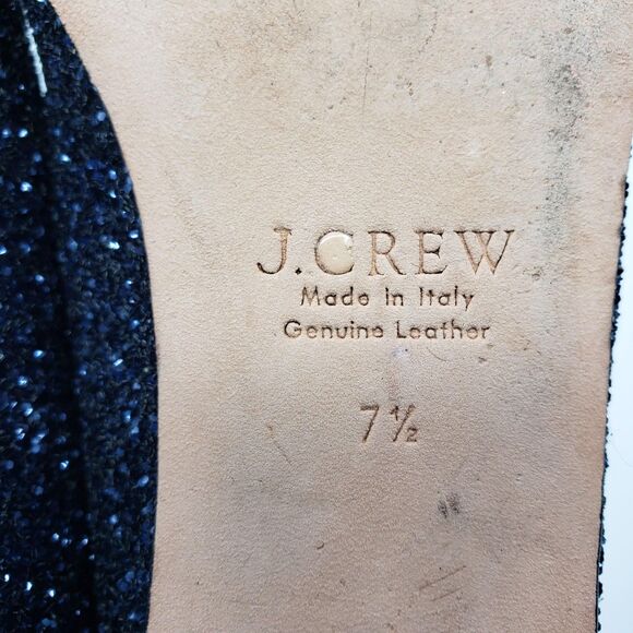 J.Crew Loafer Shoes Women US 7.5 Blue Glitter Leath Made in Italy Glam Holiday - Picture 7 of 12